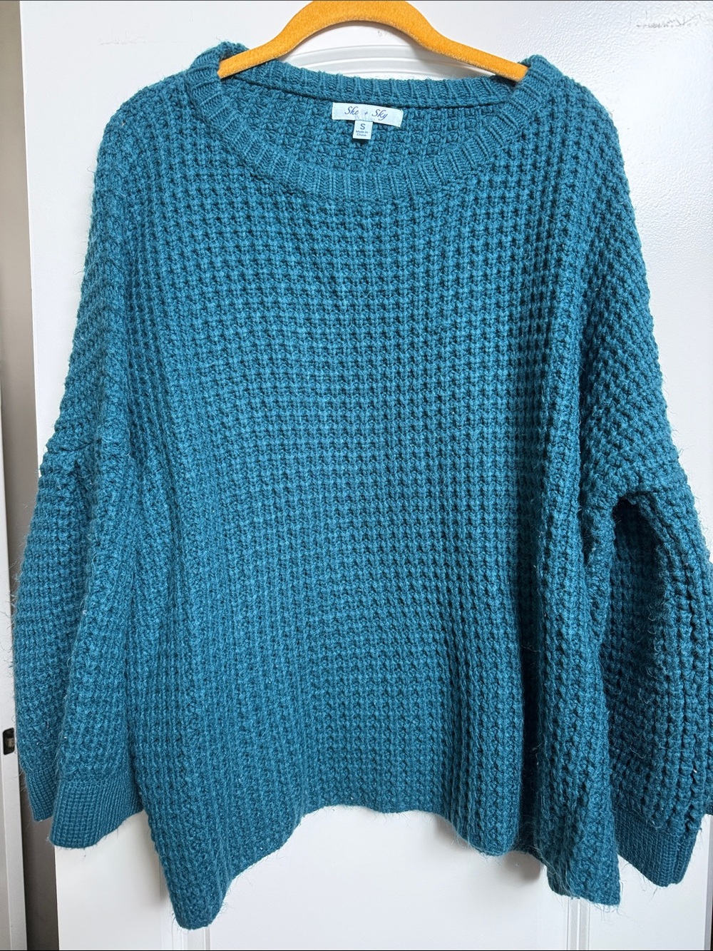 She + Sky Teal Waffle Knit Crewneck Sweater